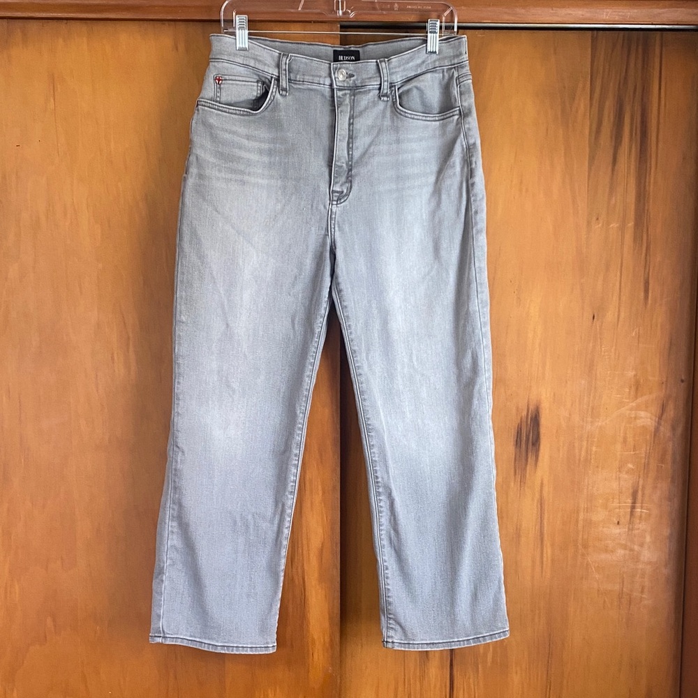 Hudson Jeans Noa Light Gray High Rise Straight Ankle Jeans 30x25 Designer Denim